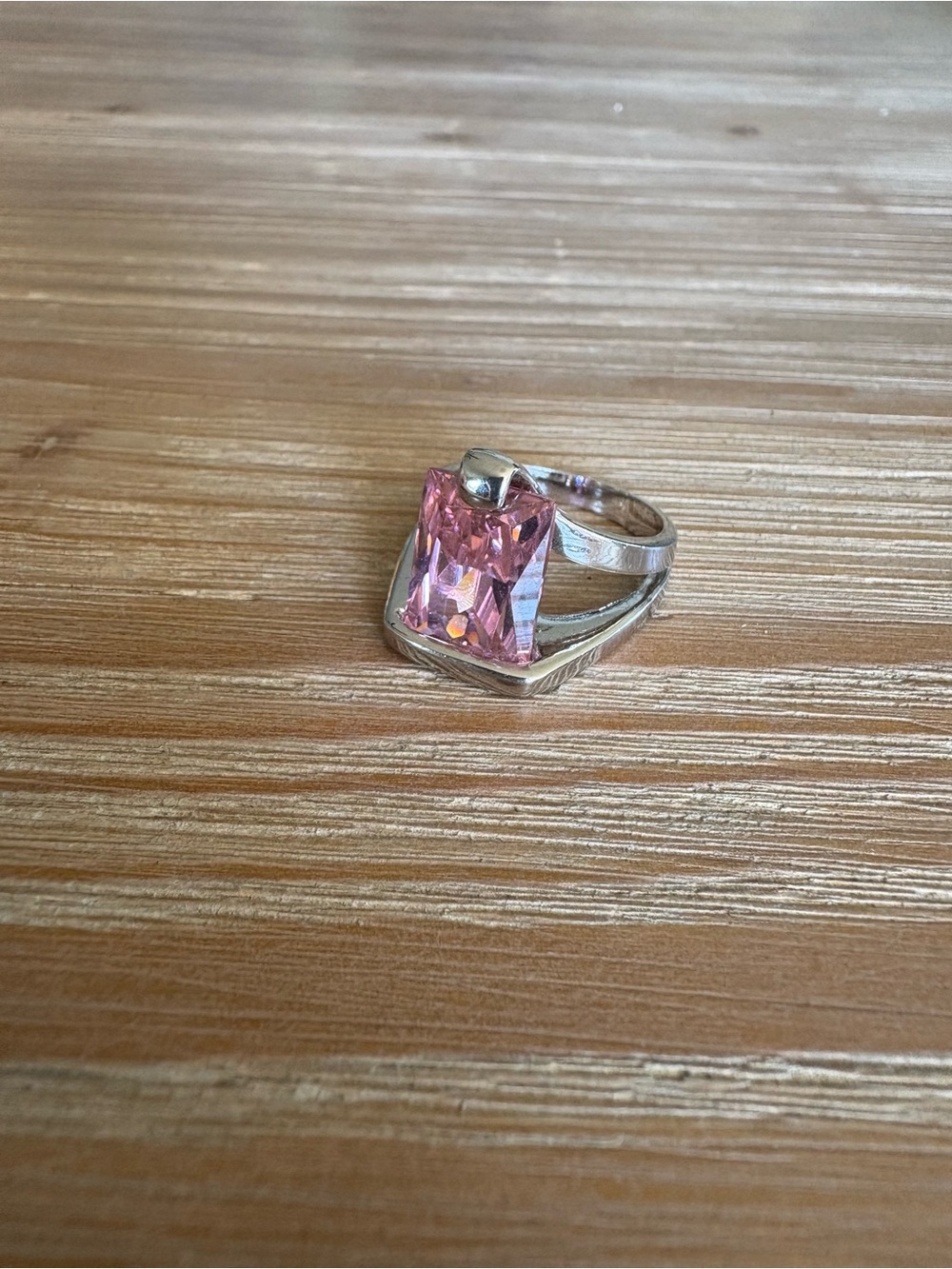 Silver Pink Gemstone Statement Ring - Size 7 - Picture 3 of 8